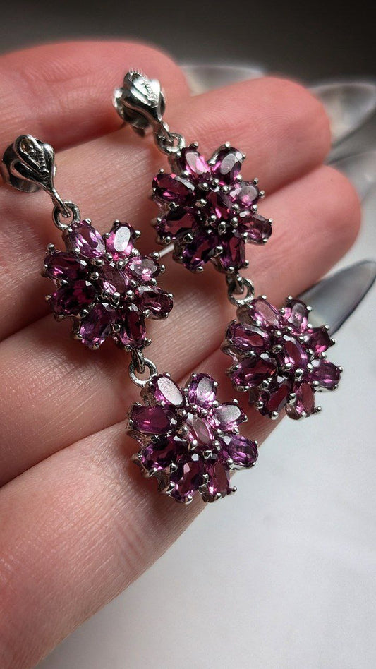 Stunning Almandine Garnet Silver Earrings ✨ 4.2 cm | Certified Natural Gemstones